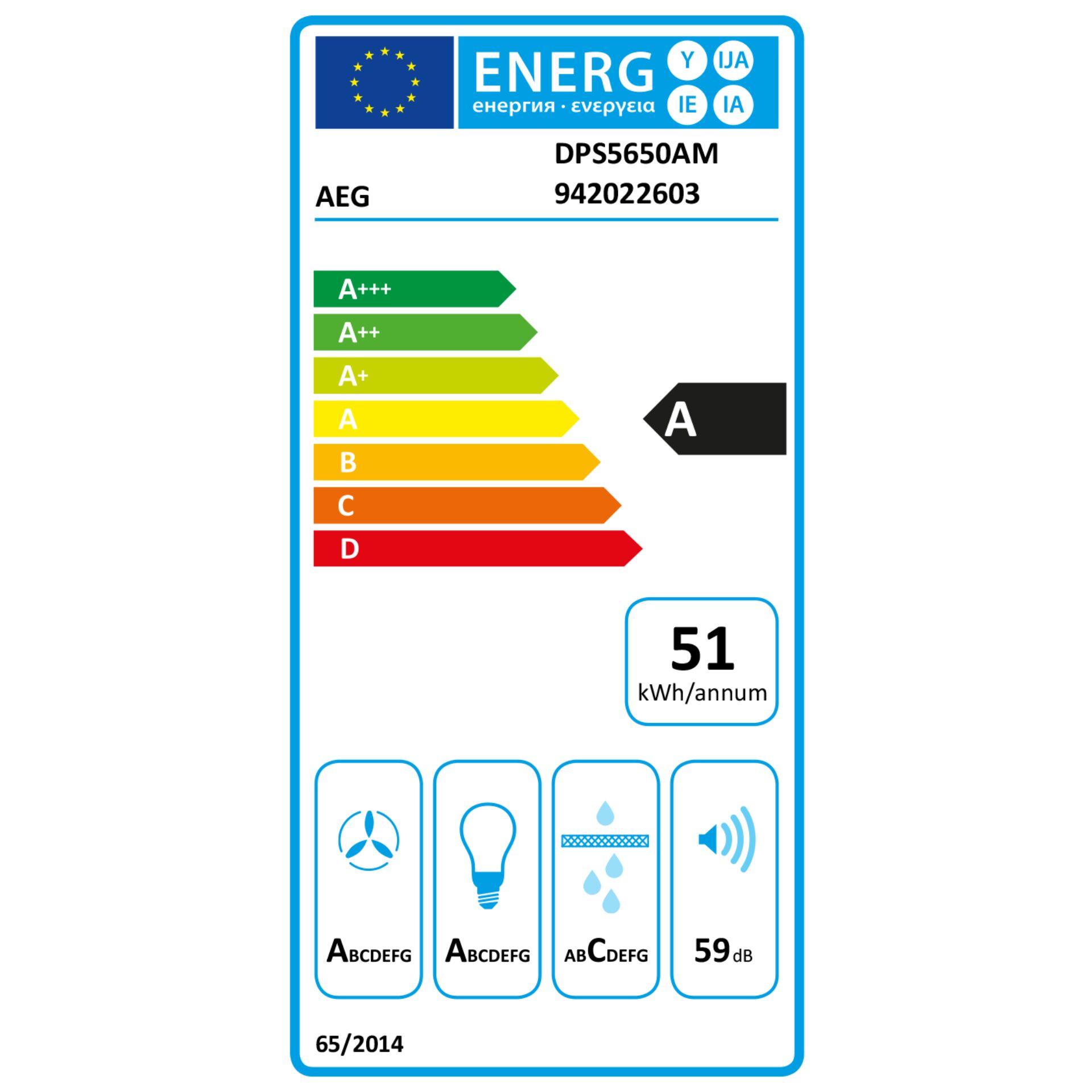 AEG DPS5650AM  Flachschirmabzugshaube 60 cm – Energieeffizienzklasse A