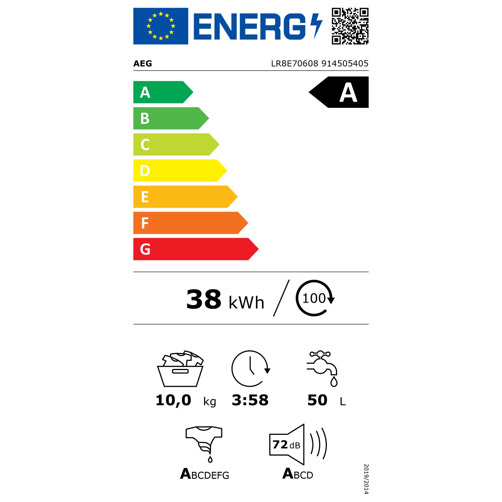 AEG LR8E70608  Waschautomaten Frontlader – Energieeffizienzklasse A