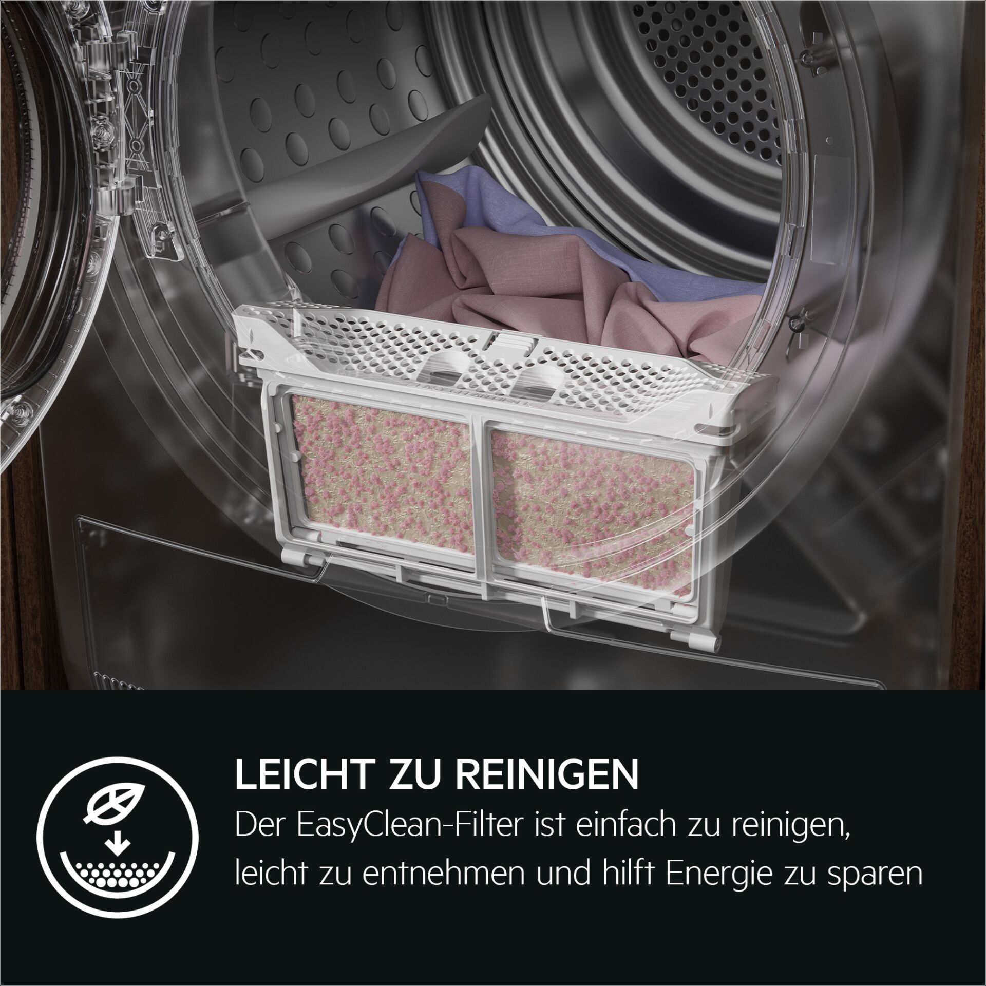 Waschmaschinen-Filter, Filterkorb, Waschmaschineninnenseite, Fasermaterial, Bunte Fasern