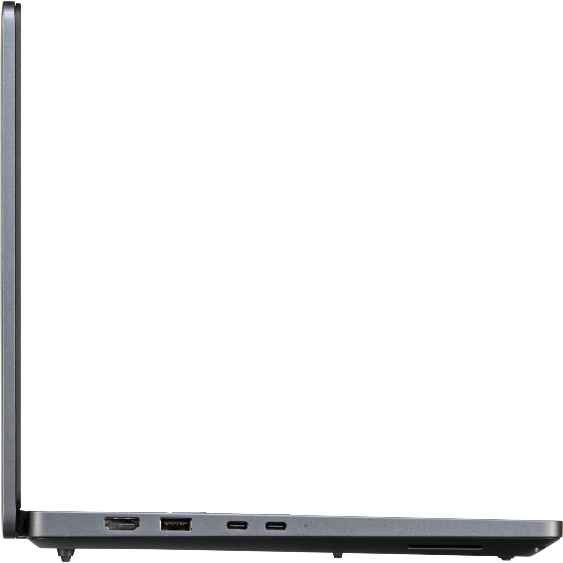 Laptop, Seitenansicht, USB-C, HDMI, SD-Kartensteckplatz, laptop, Sideansicht, Silber, Kante, USB-C