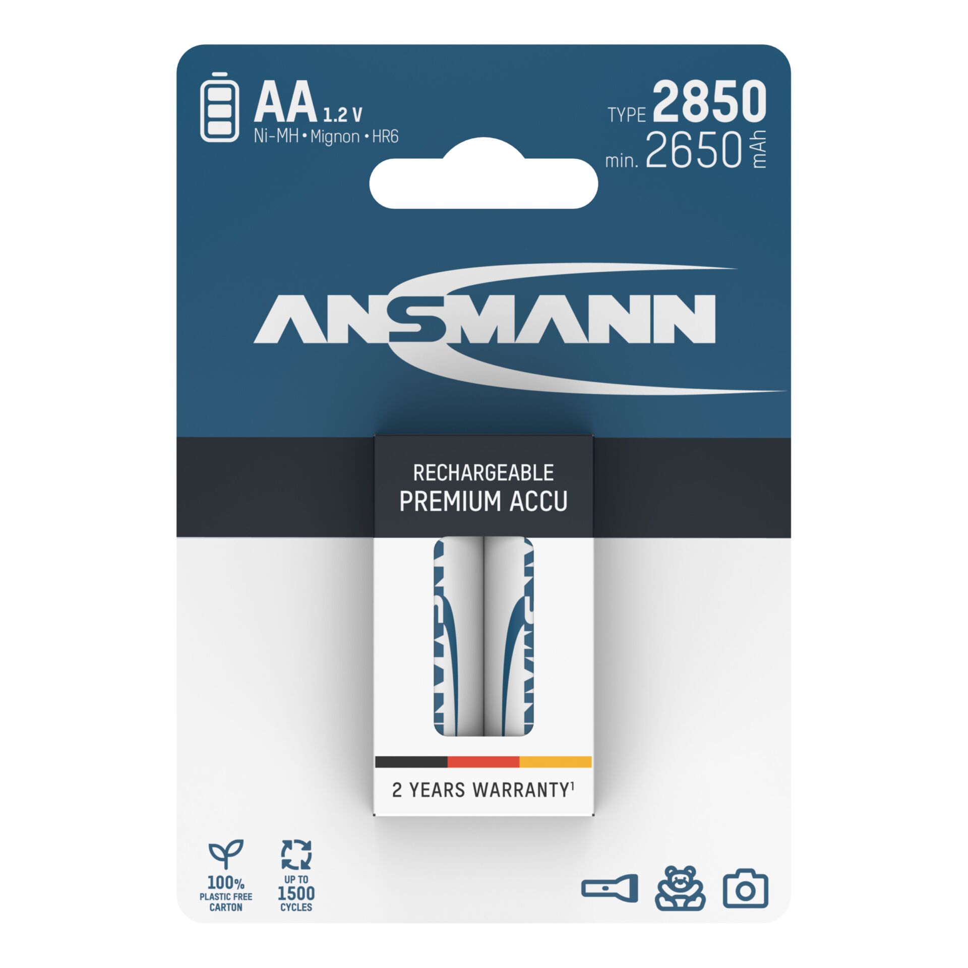 1x2 Ansmann NiMH Akku 2850  Mignon AA 2650 mAh