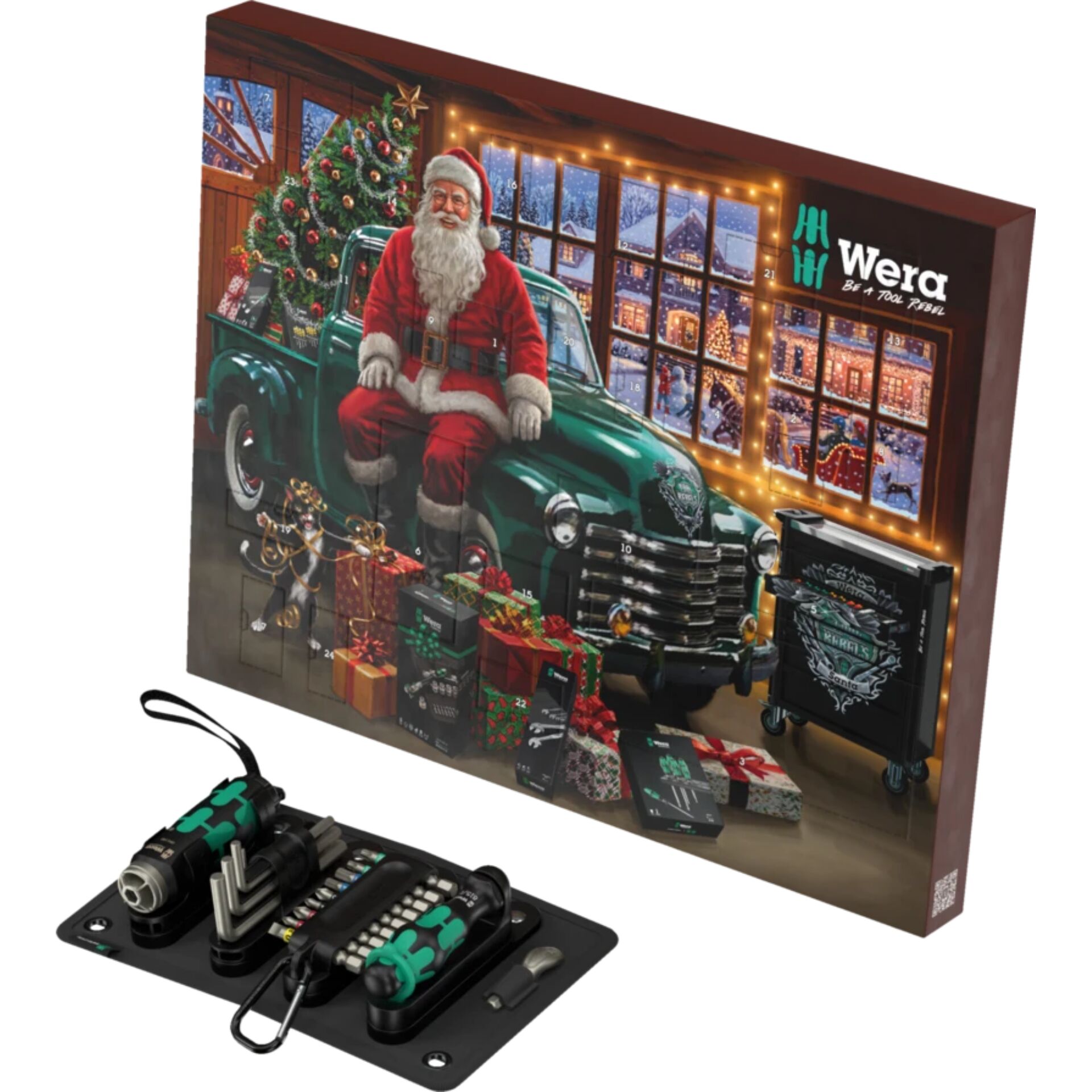 Adventskalender, Werkzeug-Set, Holzbox, Weihnachtsmotiv, Santa-Claus-Design