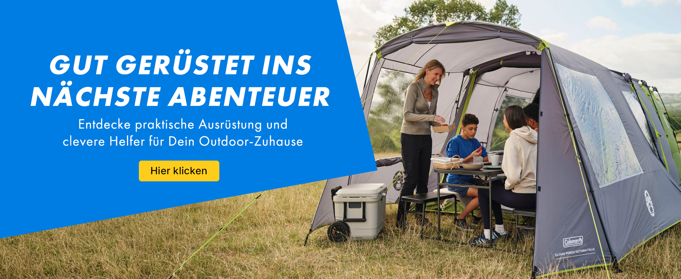 camping-zelt, family tent, outdoor-setup, camping-ausstattung, grill-und-tisch-satz