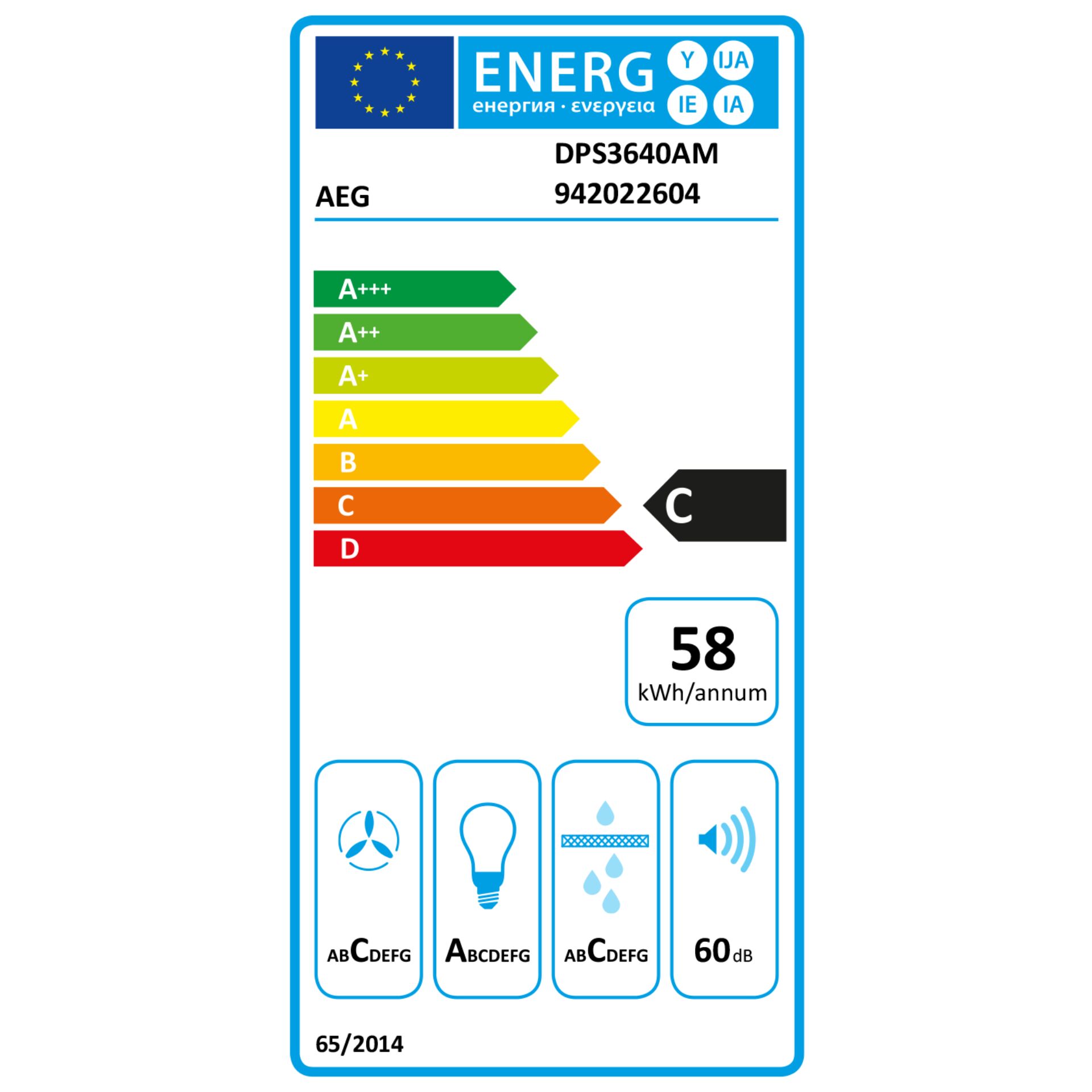 AEG DPS3640AM  Flachschirmabzugshaube 60 cm – Energieeffizienzklasse C