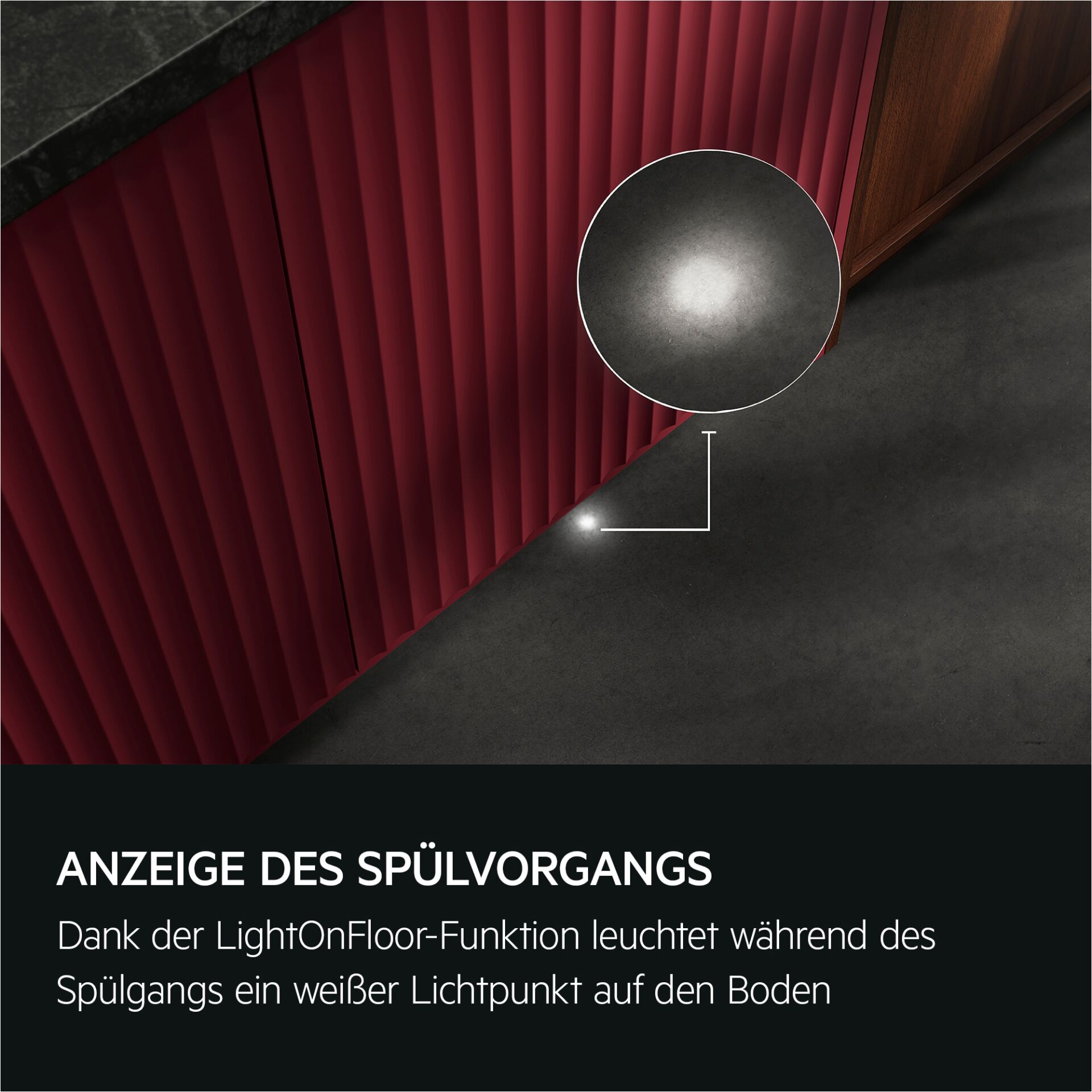 großes rotes pellermuster, bodenfliese, lampentransfer, waschschlauch?, spülvorgang beleuchtet