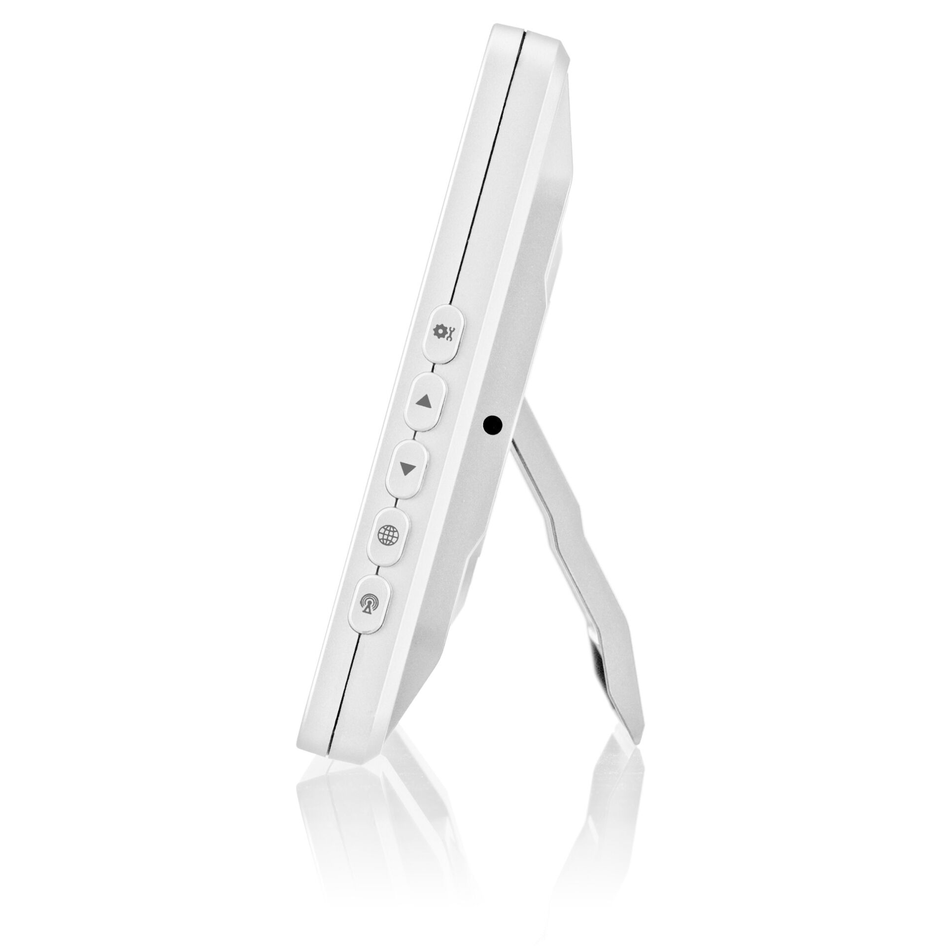 e-Reader Halter, digitales Gerät, dünnes Profil, Seitliche Ansicht, Tasten Symbole