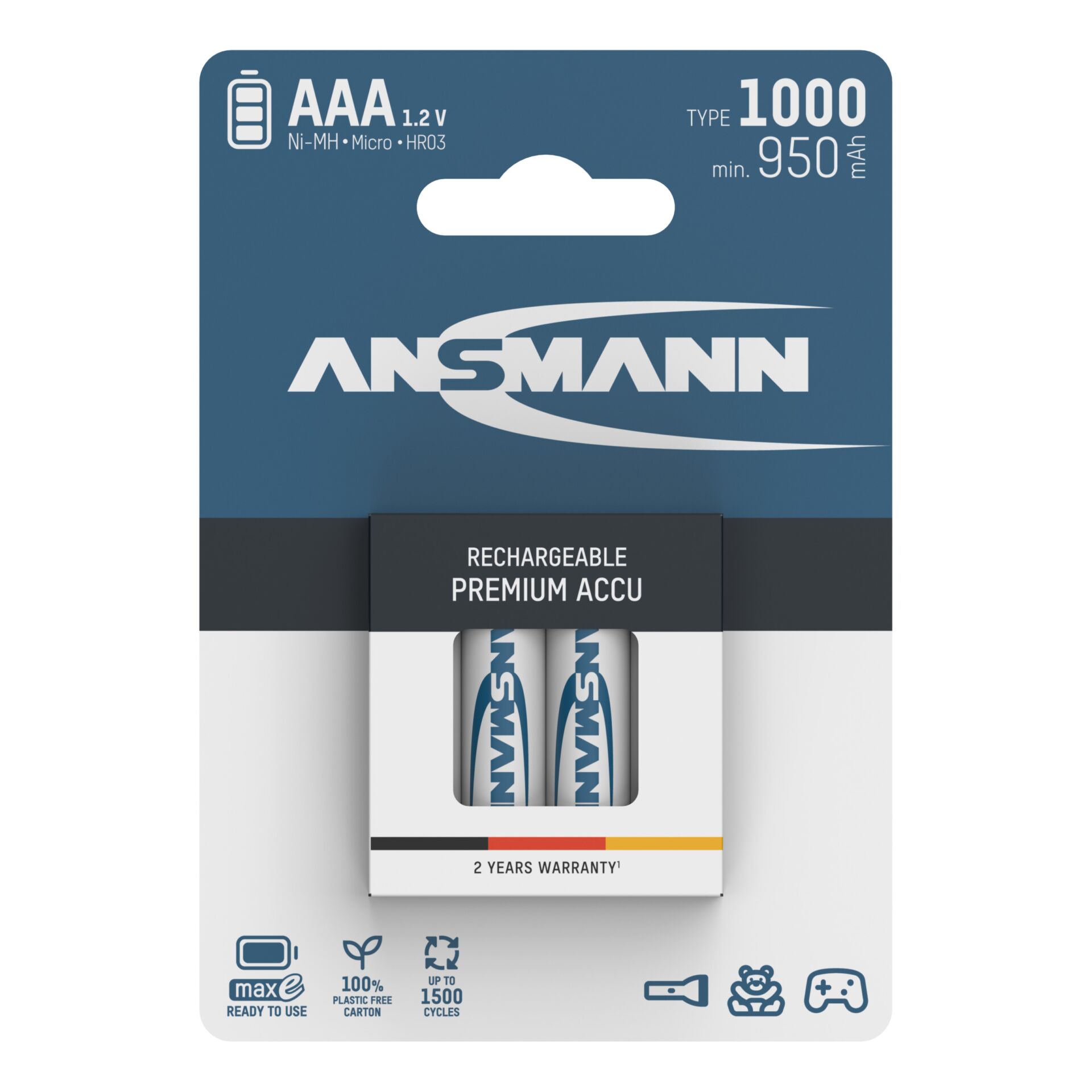 1x4 Ansmann NiMH Akku 1000  Micro AAA 950 mAh
