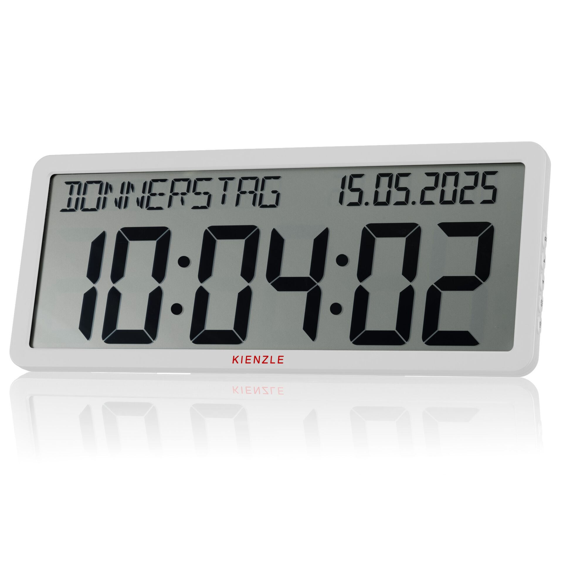 digitaler Wecker, Anzeige mit LED, großes Display, weißer Rahmen, LED-Zahlen