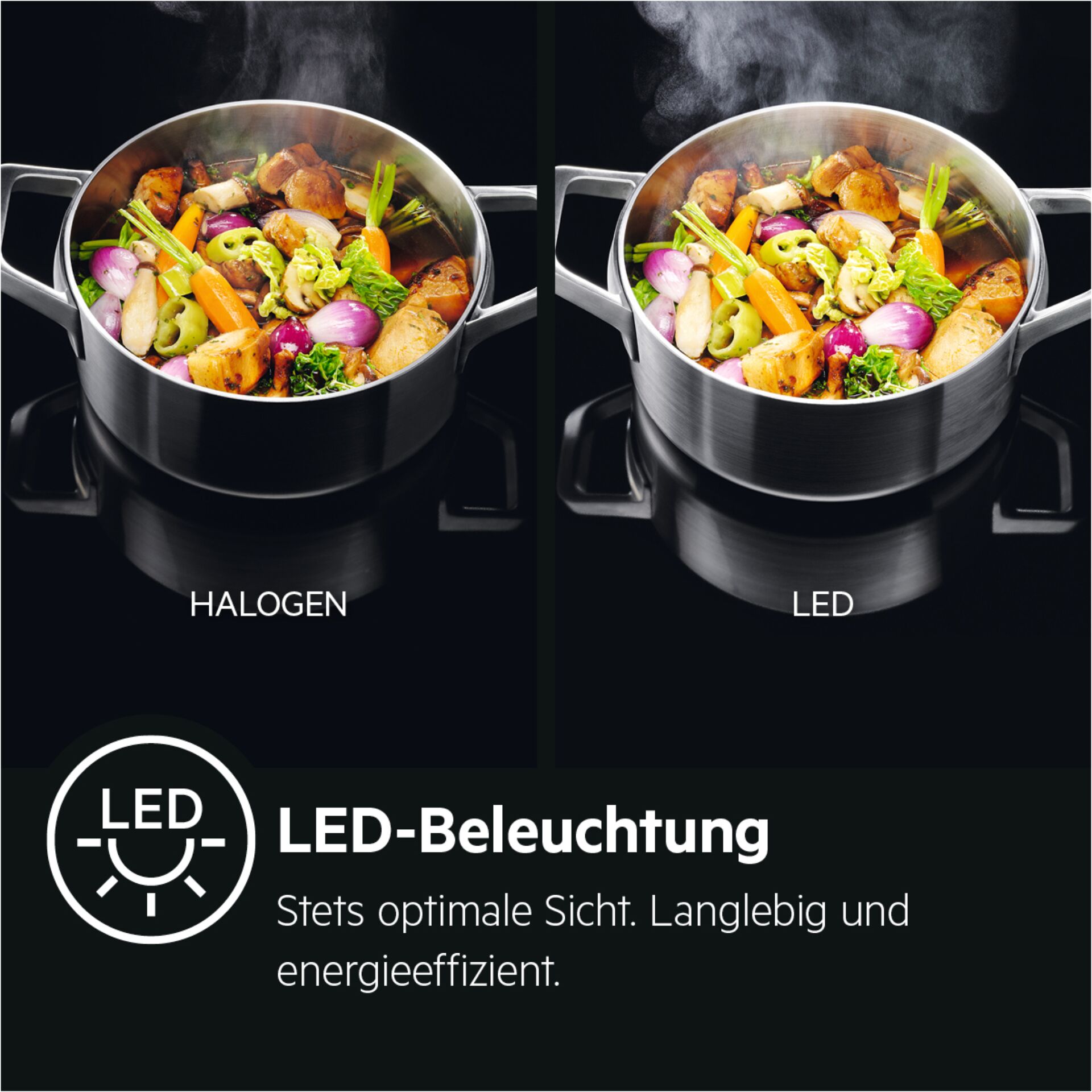 Topf, Gemüse, Pfanne, Kochen, LED-Beleuchtung