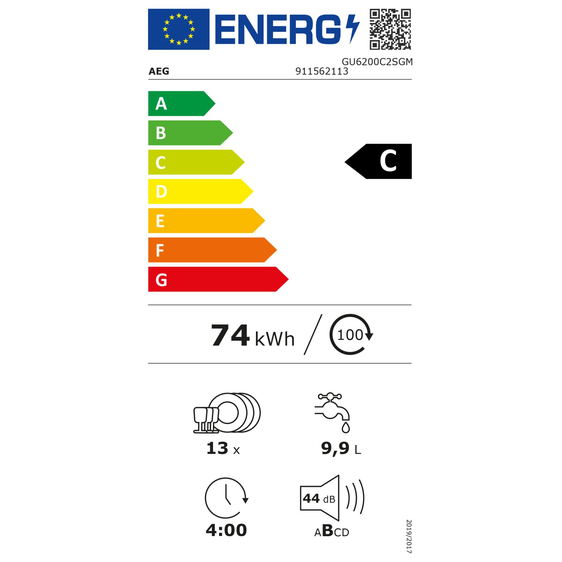AEG GU6200C2SGM  Unterbauspüler 60cm – Energieeffizienzklasse C